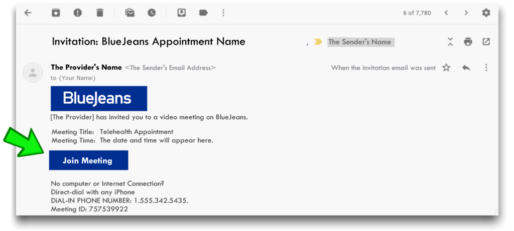 Sample telehealth appointment email image