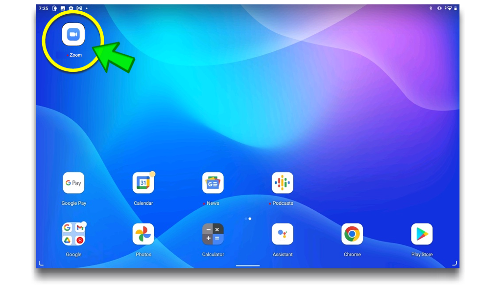 Image of Tablet Home Screen with Zoom Button Highlighted