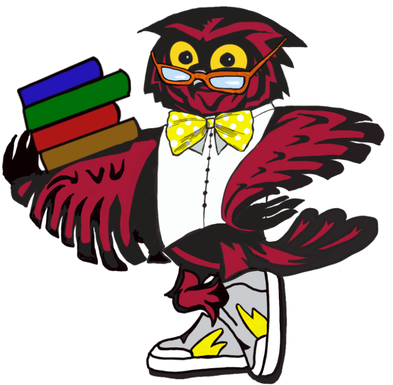 Image of cartoon owl dressed as a librarian