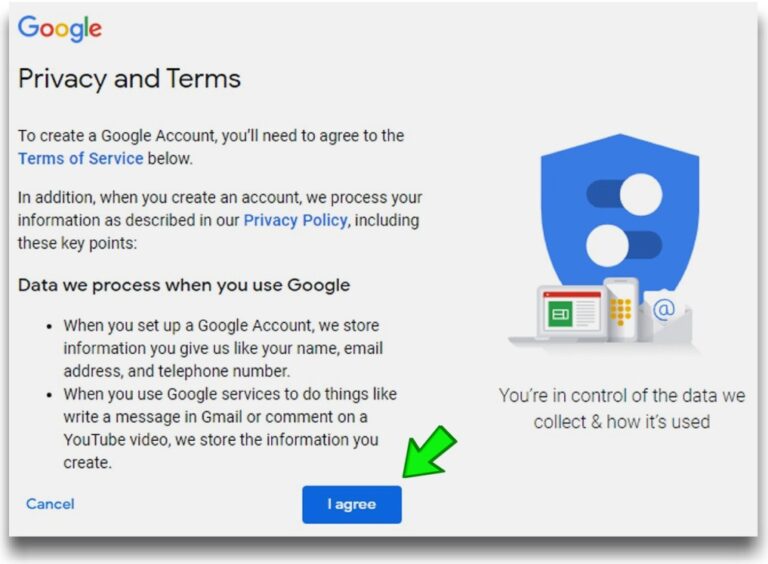 image of gmail privacy and terms page
