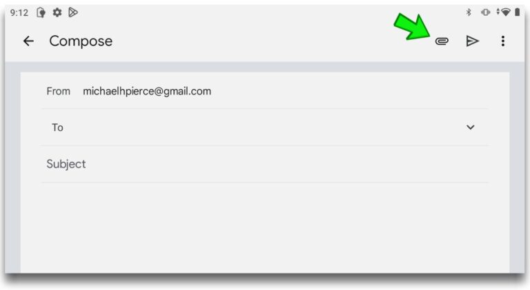 image of compose email screen with attachment paperclip highlighted